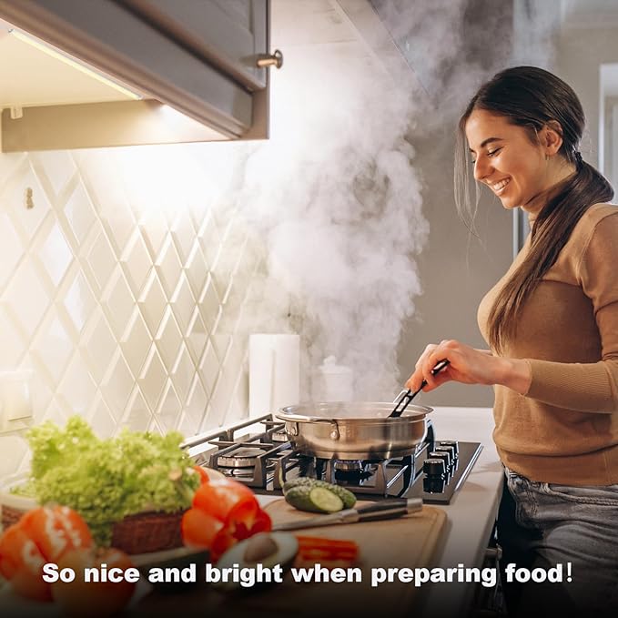 Plug-in Under Cabinet Lights Daylight White 4000K, Dimmable LED Under Cabinet Lighting, 6PCS x 12 Inch Under-Counter Light Fixtures with Memory Function, Under Counter LED Lights for Kitchen