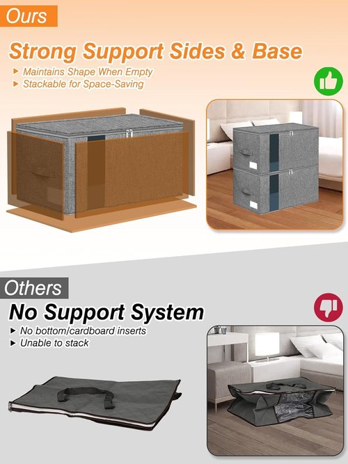 60L Storage Bag by [Brand Name] - Rigid Support for Blankets & Comforters | Stackable Closet Organizer, Gray, 2 Pack