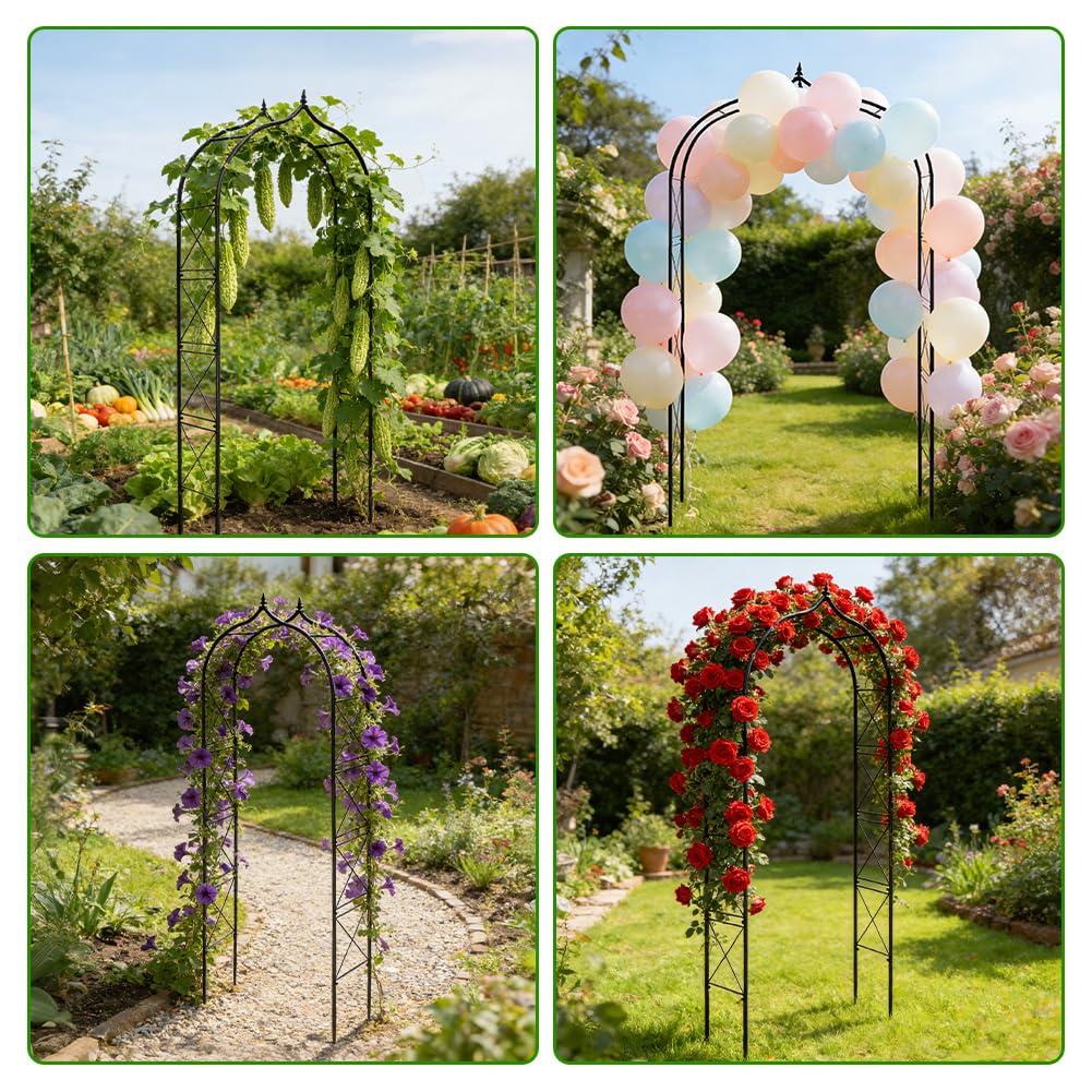 ROARLITEE Garden Arbor 8Ft Arch Trellis for Climbing Plants Heavy Duty Thickened Metal Frame Trellises Yard Outdoor Backdrop Stand Party Event Decoration