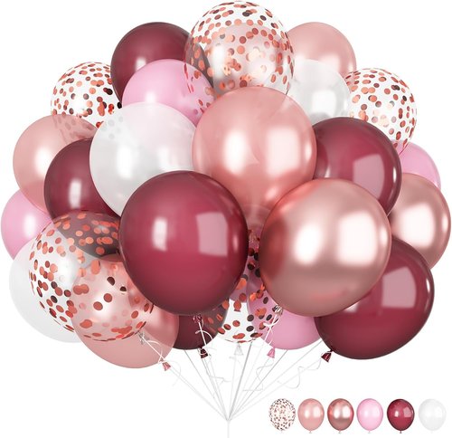 **Burgundy Red & Pink Balloons - 60 Pack 12in Latex & Confetti Balloons for Birthday & Wedding Decor**