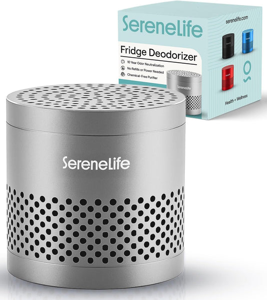 SereneLife Refrigerator Deodorizer - Multi-Use Odor Eliminator Pod for Freezer, Closet & Car | Compact & Reusable (Gray)