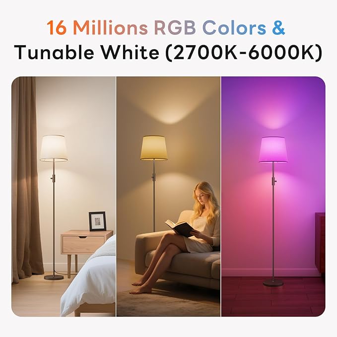 Smart Floor Lamp with RGBCW Color Change Bulb, Compatible with Alexa, Siri, Google Voice & App Control, Standing Lamp with Linen Shade, Tall Lamp for Living Room, Bedroom, Office,Brown