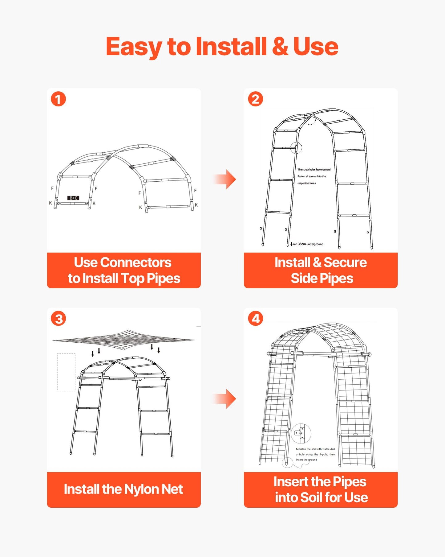 VEVOR Cucumber Trellis, 81 inch Tall Garden Arch Trellis, U-Shape Garden Trellises for Raised Bed, Metal Arch Outdoor Climbing Plants Support for Vine, Peas, Beans, Zucchini, Tomato, Squash, Flowers
