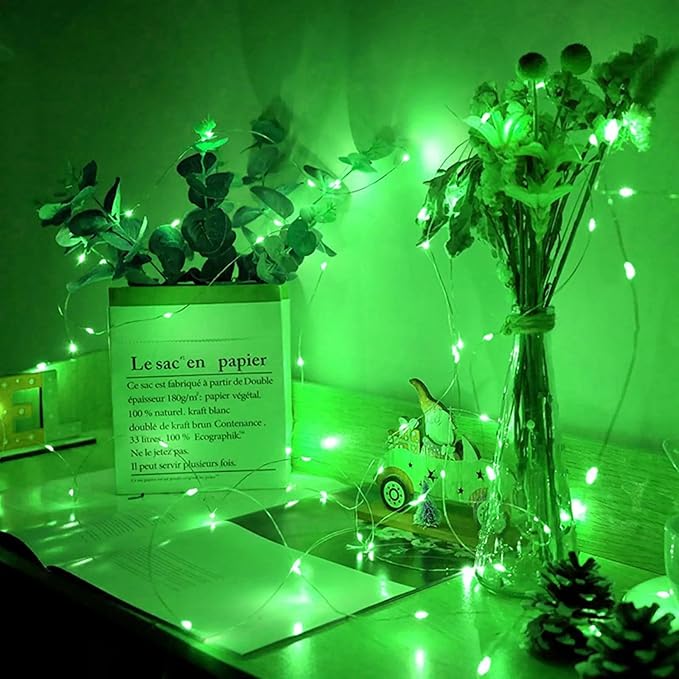 100 Pack Green Fairy Lights 7Ft 20 LED Twinkle String Lights 3 Modes Battery Operated Waterproof Firefly Starry for Mason Jar Table Centerpieces Halloween Christmas St. Patrick's Day