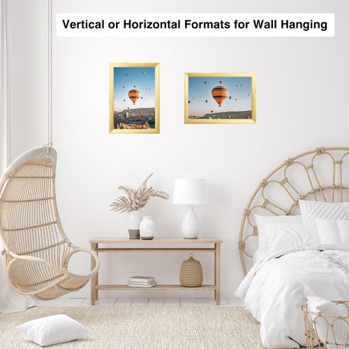 JCJMY 9x11 Picture Frame Gold for Wall Hanging or Tabletop, Wall Mounting Horizontally or Vertically, 9 x 11 Wall Gallery Poster Photo Frame with Durable Shatter Resistant Plexiglass,Gold