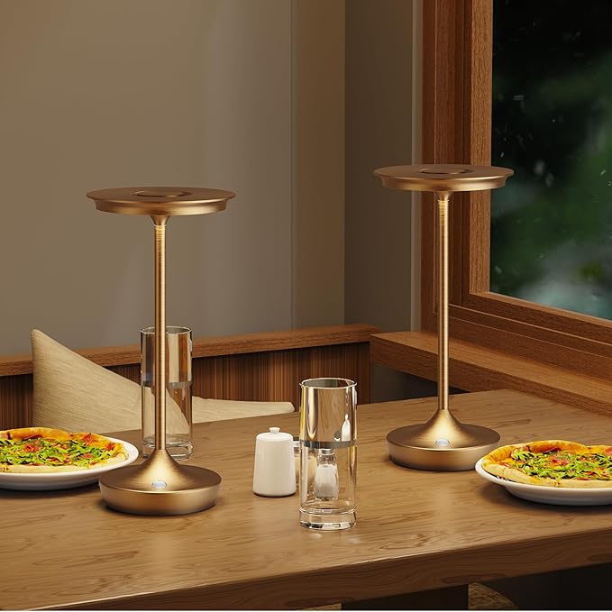 2 Pack LED Rechargeable Cordless Table Lamps, Portable Outdoor Battery Operated 3 Color Stepless Dimming Tables Light with Memory Function for Patio Restaurant Dining Room Bronze