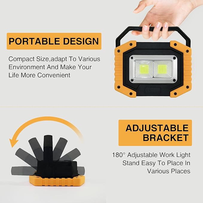 Tekstap LED Work Light Rechargeable, 30W 2000LM Portable Waterproof Rechargeable Work Lights with Stand, Battery Powered COB Flood Lights for Power Ouage Emergency Outdoor Camping Garage