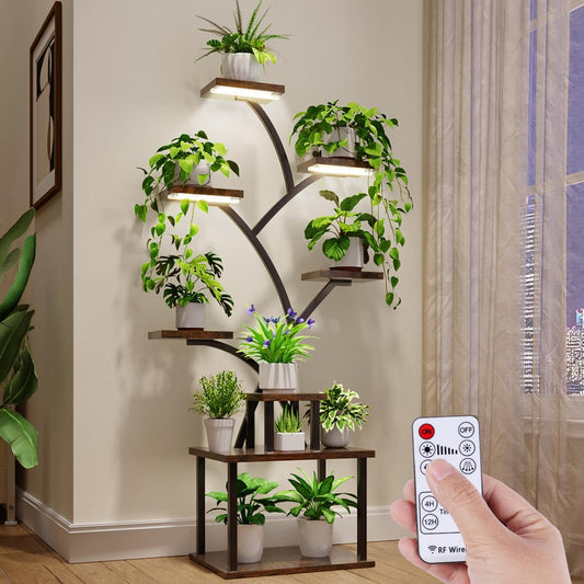 lilarofu Plant Stand Indoor with Grow Lights - 8 Tiered Tall Indoor Plant Display Shelf, 61" Corner Indoor Plants Rack, Metal Plant Flower Holder for Living Room, Patio, Balcony (Black)