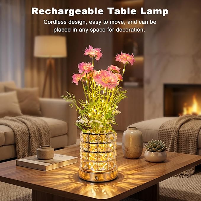 Cornflower Flower Lamp, Rechargeable Artificial Flower Table Lamp with 3 Color Temperature, Dimmable Touch Cordless Lamp for Bedroom Room Home Decor, Birthday Mother's Day Gift for Mom Grandma Women