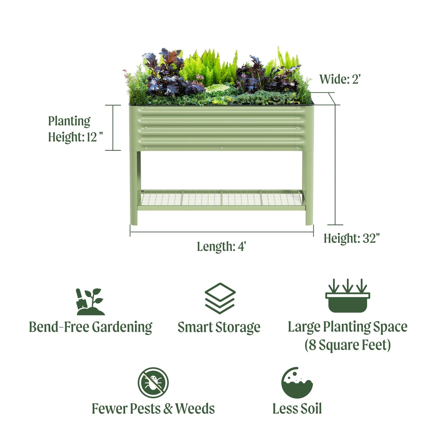 Elevated Raised Garden Bed-V Series, 2' x 4' Garden Beds with Legs & Storage Rack for Patio Porch, 700 Lbs Weight Capacity, Outdoor Planter Boxes for Gardening Herbs Vegetables Flowers, Modern Gray