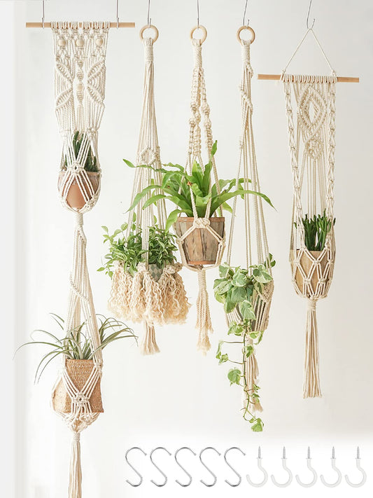 WXS-CHALL 5 Pack Macrame Plant Hangers Hanging Planter, Cotton Rope Hanging Plant Holders Decorative Flower Pots Indoor Outdoor Boho Home Decor (5 Size and 10 Hooks)