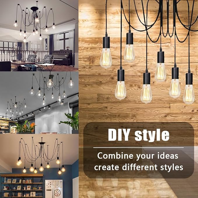 10 Arms Ceiling Spider Light Adjustable DIY Chandelier Farmhouse Industrial Style E26 Pendant Light Kit, for Kitchen Island Bar, Dining Room, Bedroom DIY Decoration