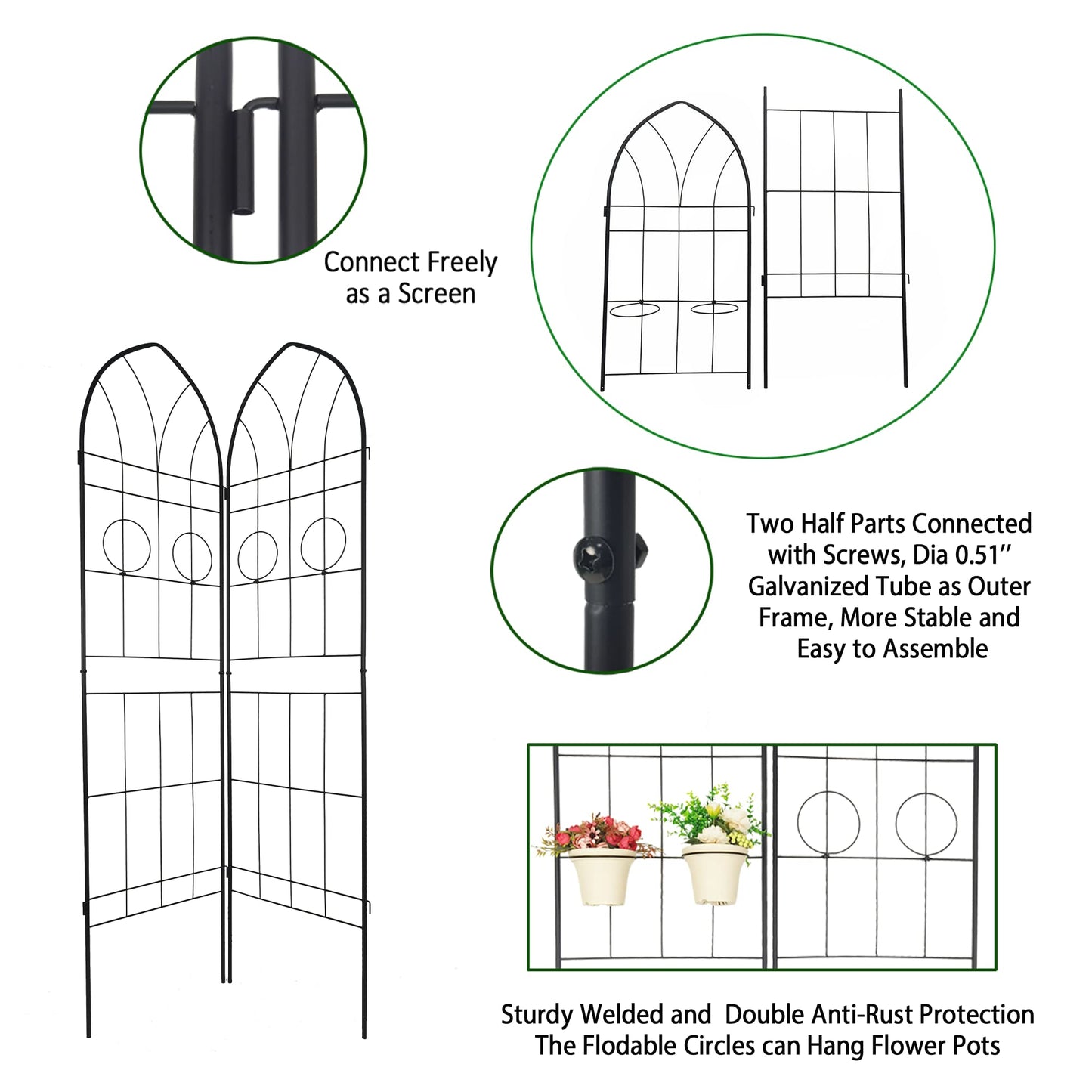 2 Pack Metal Garden Trellis 78.7" H,Rustproof Trellis for Climbing Plants,Outdoor Support for Roses Jasmine Vine,Garden Fence for Potted Plants &Flower Beds, Black