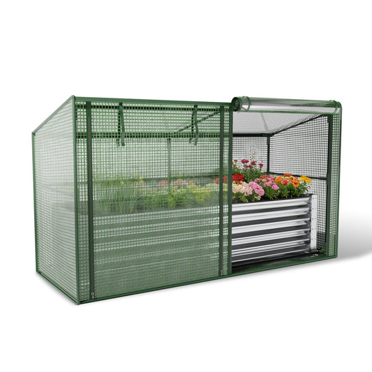 HEAHOLD Galvanized Raised Garden Bed with Greenhouse Cover – 17" Tall Metal Planter Box for Vegetables, Herbs, Flowers, Raised Garden Beds Outdoor with Green Cover for Patio, Balcony, Backyard