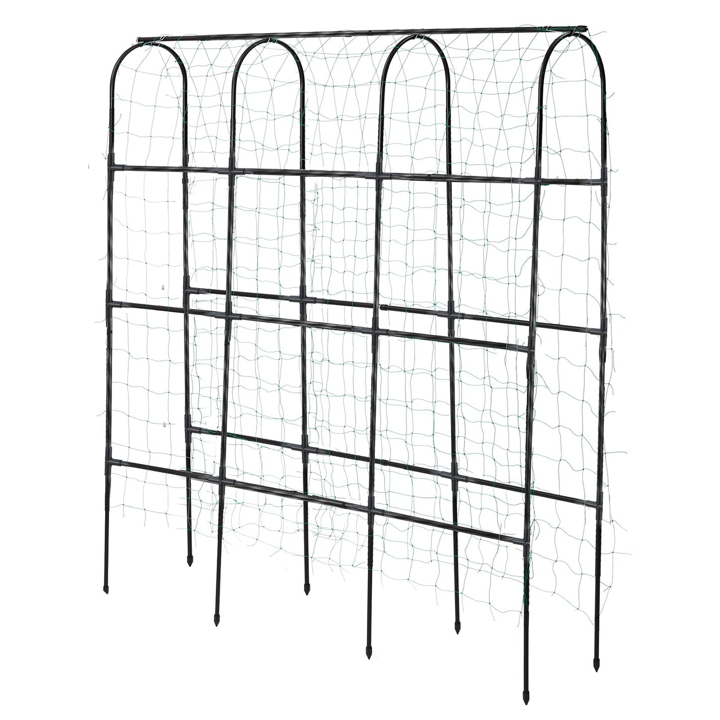 SUMGROW 6 ft Tall, Garden Trellis for Climbing Plants Outdoor with Nylon Net for Cucumbers Vines Beans Raised Bed - Lightweight Metal, Black