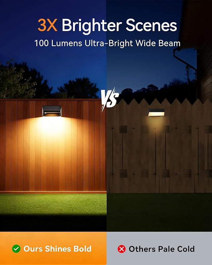 Solar Fence Lights Outdoor, 12 Pack Ultra-Bright 100 Lumens Fence Lights Solar Powered, IP65 Waterproof, 9 Color Modes, 12+ Hours Lighting Decor for Backyard/Patio/Deck/Wall/Pool