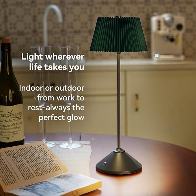 Cordless Rechargeable Table Lamp – 3 Adjustable Color Temperatures, Lightweight & Portable, Matte Metallic Finish, Waterproof, Battery Operated for Indoor& Outdoor Use (White)