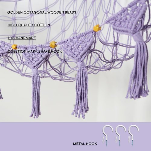 Amdermi Boho Nursery Stuffed Animal Net or Hammock Plush Toy Storage Net Kid's Playroom Hanging Organizer Stuffed Animal Display Plushes Holder for Teddy Net Corner Hanging Net Purple