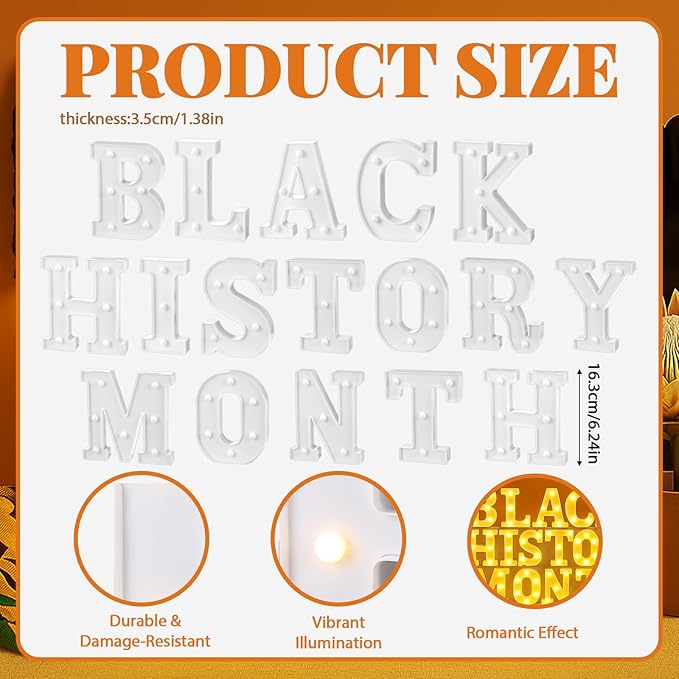 Honoson 17 Pcs Black History Month Decorations LED Letter Light Sign Cultural Theme Neon Event Signs Table Decor for African American Heritage Month Celebrations Home Decor