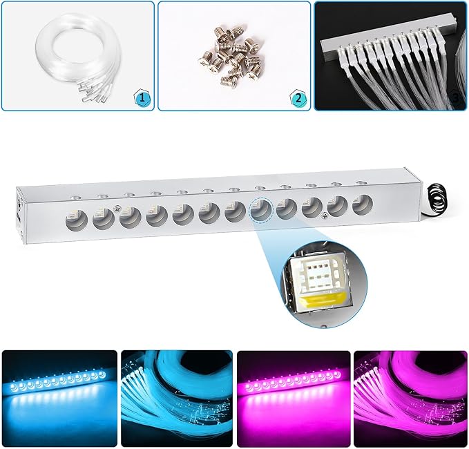 Split Car Starlight Headliner Kit, 4 Colors 12W Meteor Fiber Optic Star Ceiling Lights, 700pcs*0.02in*9.8ft+240 RGBW Shooting Stars Lights for Car Home Theaters Roof Décor