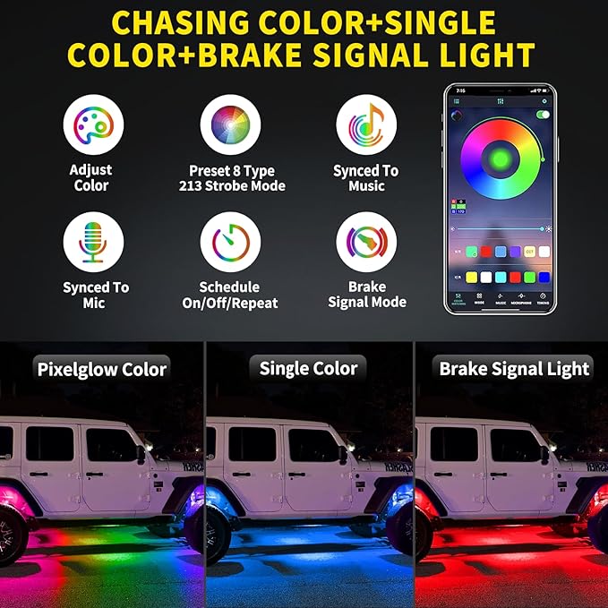 10 Pods Full Angle RGB Rock Lights Compatible with 12V Trucks Jeep UTV SUV ATV Boat Golf Cart, Waterproof Multi-Color, App/Remote Control Led Rock Lights with Music Mode