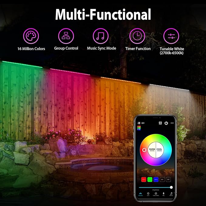 Smart LED Wall Washer Light, 168W RGB+CW Color Changing Linear Light Bar with Group and Individual Control, Music Sync, Timing, 120VAC Dimmable Smart Uplight for Outdoor & Indoor Lighting Projects