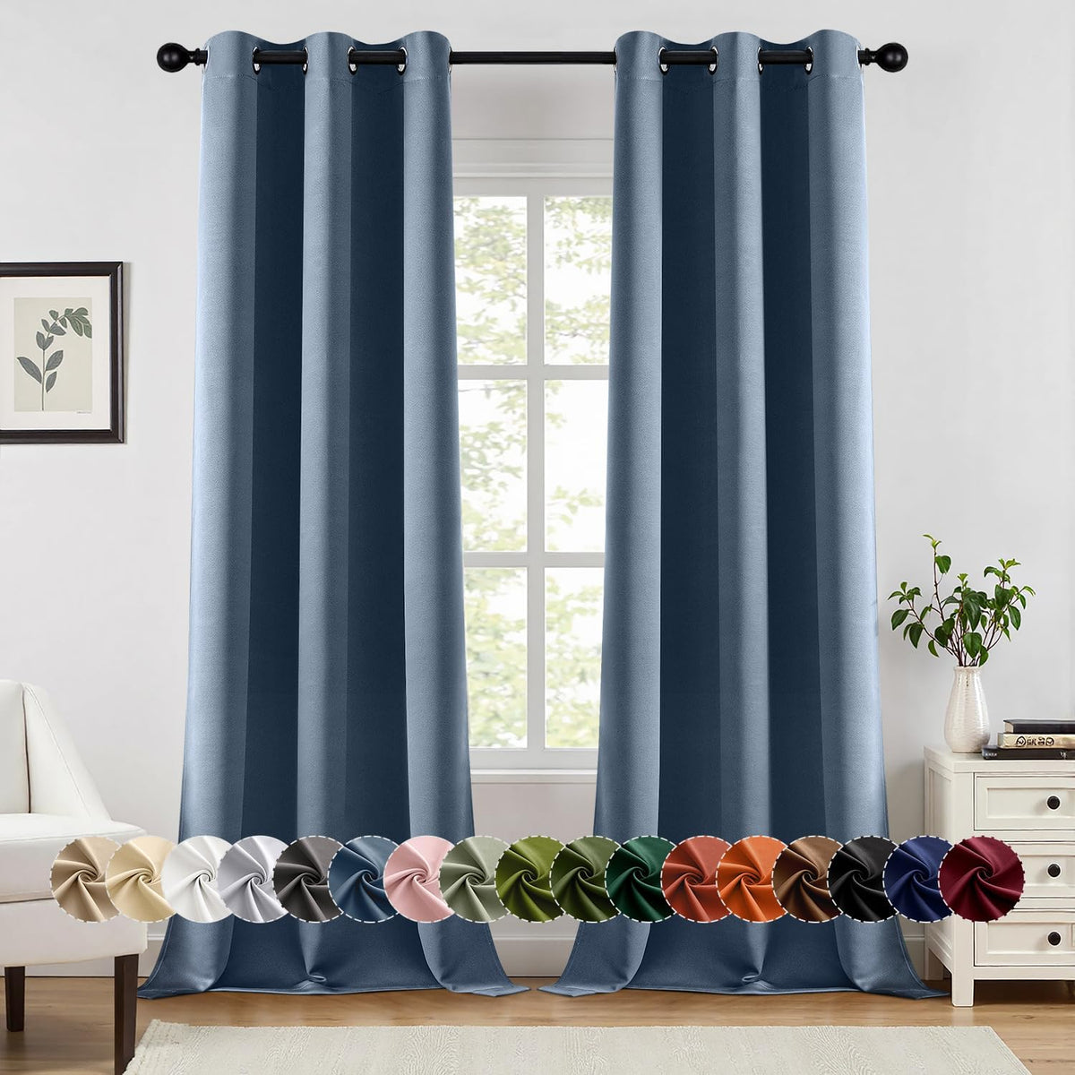 MIULEE Stone Blue Blackout Curtains - Thermal Insulated Room Darkening Drapes | 90-Inch Long, 2 Panels
