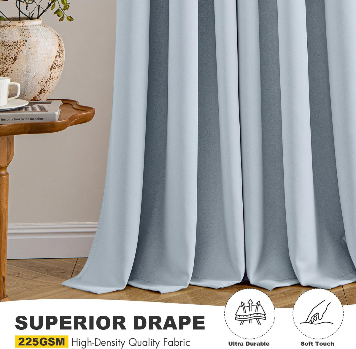 MIULEE Light Blue Blackout Curtains - Thermal Insulated Room Darkening Drapes, 54 Inches Long, 2 Panels