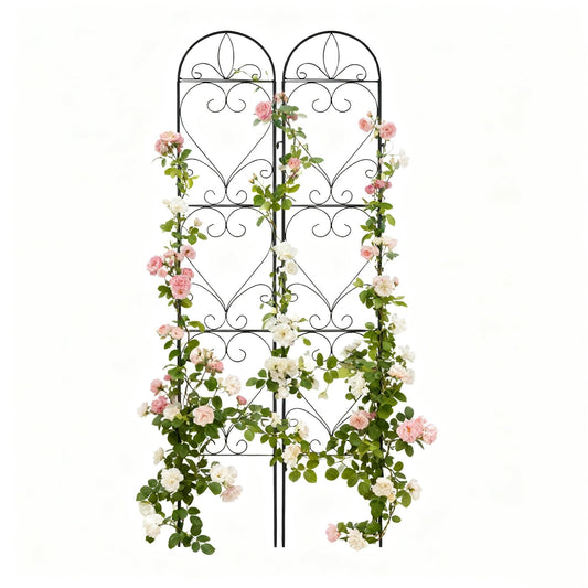 XYCCRX 2PCS Metal Garden Trellis for Climbing Plants Outdoor, Heavy-Duty Cucumber Tomato Trellis for Raised Garden Bed, Decorative Wrought Iron Trellis Arch for Wedding Party Decor