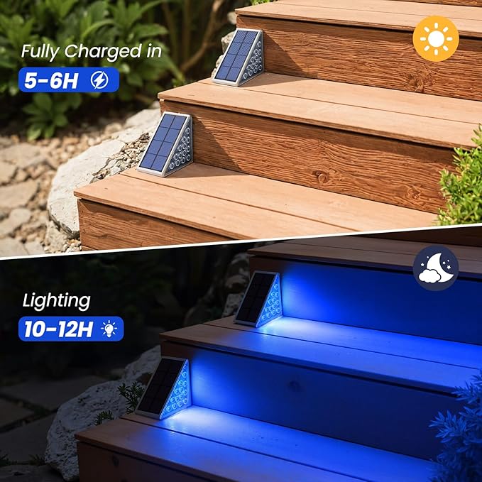 NIORSUN Solar Step Lights,16 Pack Blue LED Outdoor Step Lights, Stair Lights Outdoor for Patio, Fence, Yard, Walkway, Solar Powered Auto On/Off, IP67 Waterproof, Easy Install