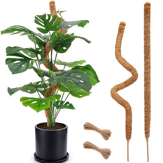 Soupiar 2-Pack 28" Bendable Moss Pole for Monstera, Rust-Free Aluminum Core Plant Support Stakes, Sturdy Stakes to Train & Grow Indoor Climbing Plants Upright (13.2ft Jute Rope Included)
