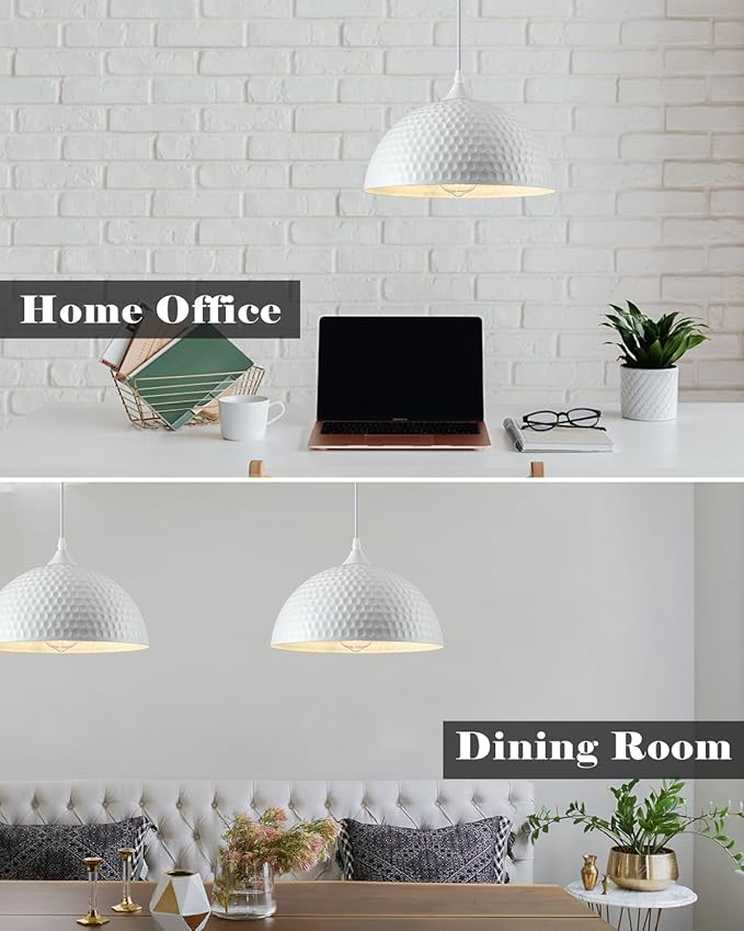 Hammered Dome Pendant Light 1 Pack, White Pendant Lights, 12 Inch Metal Industrial Pendant Light, Kitchen Island Pendant Lights for Kitchen, Dining Room, Bar