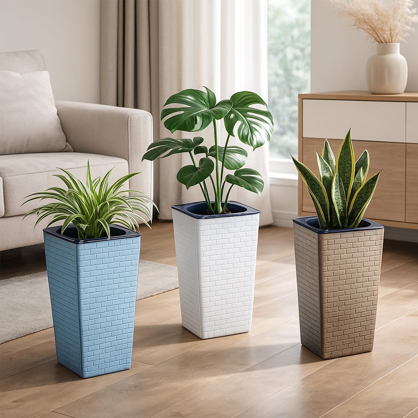 Self Watering Pots for Indoor Plants, 2 Pack Flower Pots Self Watering Planter 10.7" x 6.9" Plastic Pots African Violet Wick and Grow Pots Tall Orchid pots Square Large Plant Pots, White