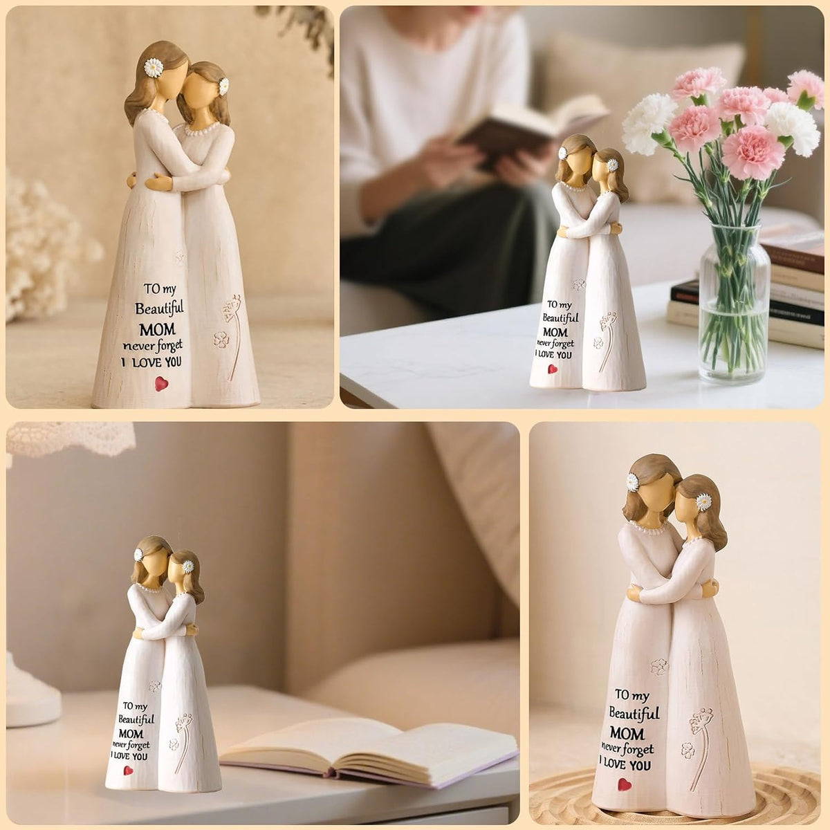 NAN ZAI NAN FANG Mother Daughter Figurine - Hand-Painted 5.5" Resin Sculpture for Home Decor | Perfect Gift for Moms