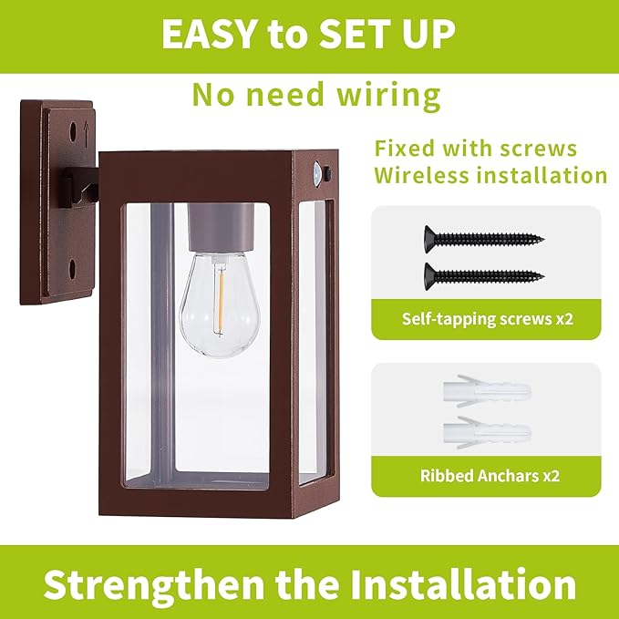 2 Pack Solar Porch Lights Outdoor,Solar Wall Lights with 3 Lighting Modes&Motion Sensor, Dusk to Dawn Sconce Lights Wall Mount,Exterior Wall Lantern Light Fixture for House, Garage,Patio,Shed