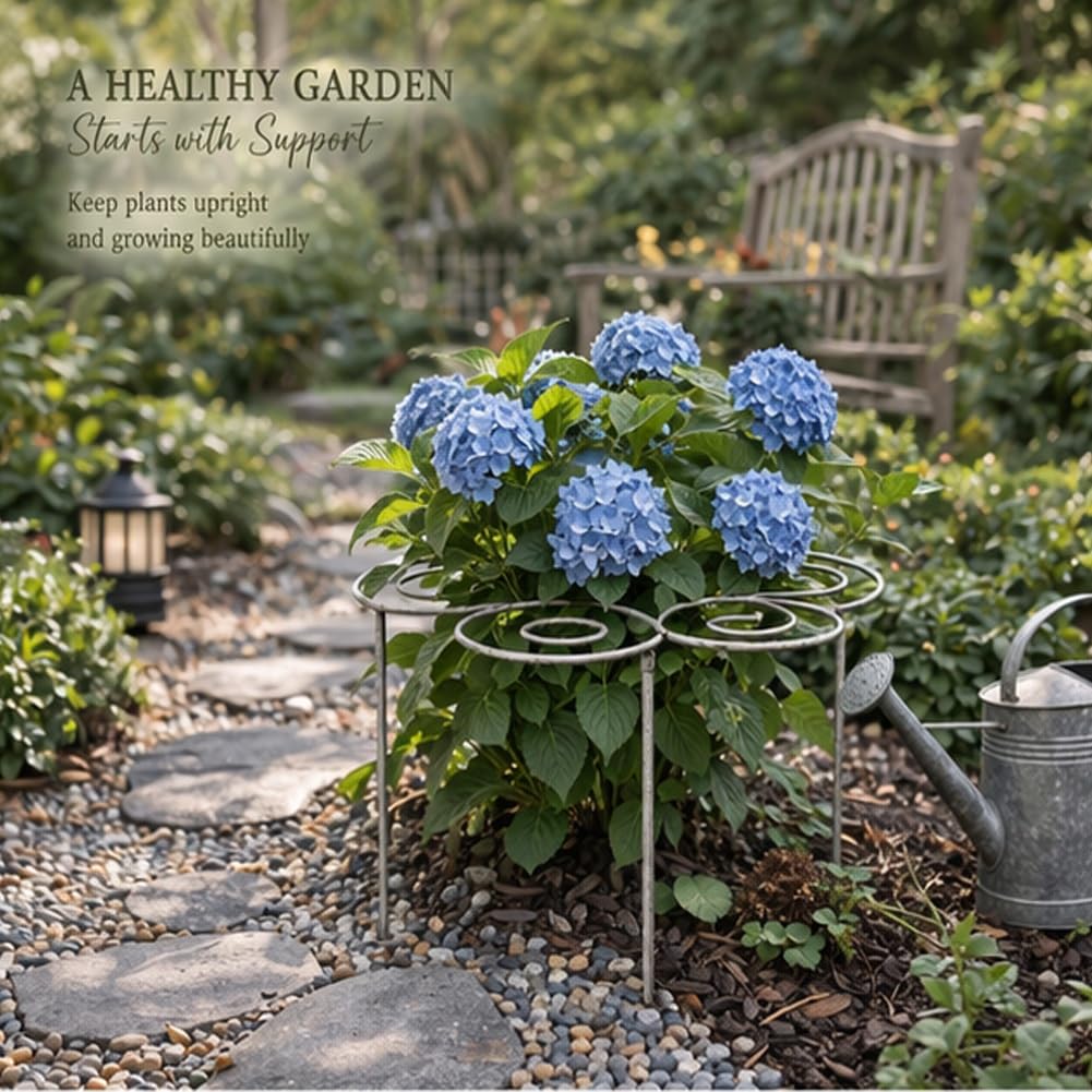 Metal Plant Support Ring for Garden, Peony Cage Stand, Indoor Pots, Flower Hoop, Decorative Grow Through Rings, Stackable Houseplant Stake, Dahlia Cage, Outdoor Orchid Clip(1PC,Small)