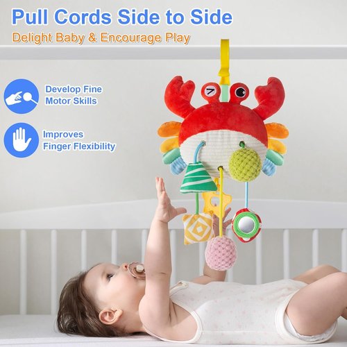 Lynncare Car Seat Toy - Engaging Stroller Toy with Clip, Rattle, Mirror & Bell for Infants 0-6 Months
