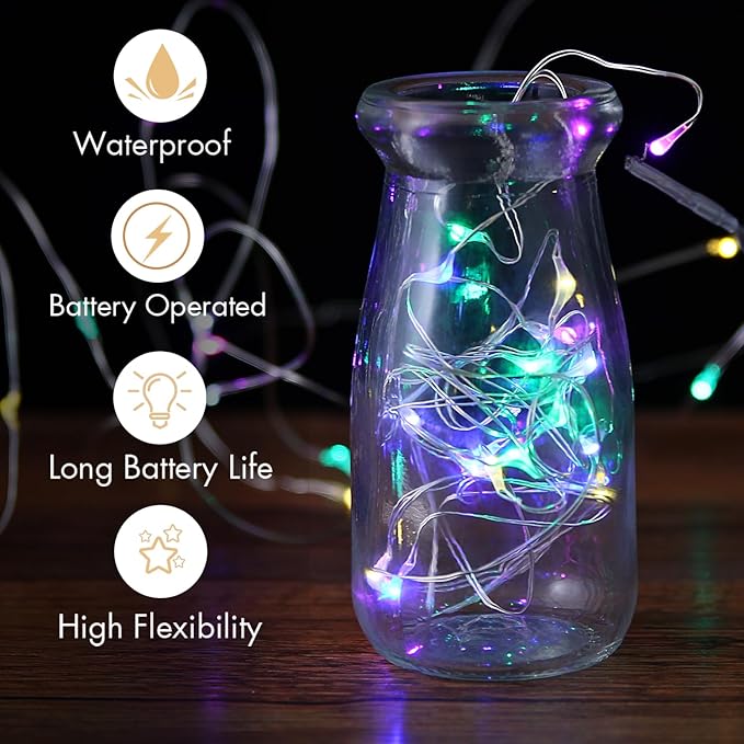 innolife 6 Pack LED Multicolor Fairy Lights Battery Operated with Remote Control & Timer, 10 Ft 30 LED Sliver Wire Twinkle Lights for Bedroom Christmas Wedding Party Indoor Outdoor Decoration