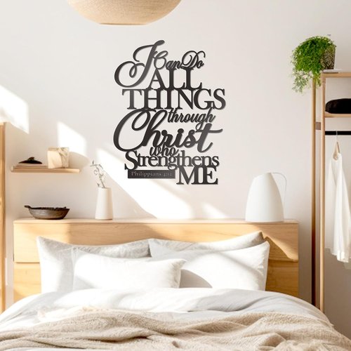 KOYILTD Metal Wall Decor - "I Can Do All Things Through Christ" Sign | Large Black Christian Art (14.9x11.2 in)