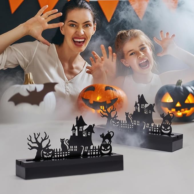 Halloween Table Decor Led Lights Silhouette Decoration Metal Horror Pumpkin Battery Operated Indoor Decoration for Tabletop,Party, Home, Window