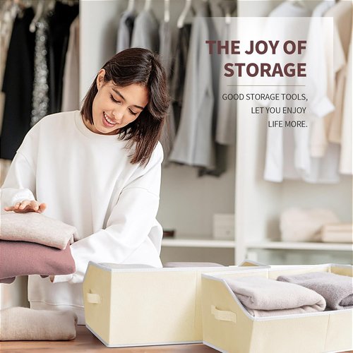 Homsorout Trapezoid Closet Shelf Organizer - Large Fabric Storage Baskets for Clothes & Books | 3-Pack Beige