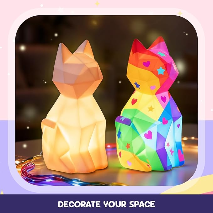 2Pcs Paint Your Own Cat Lamp Kit,DIY Cat Crafts Night Light,Art Supplies Painting Kits for Kids Age 4 5 6 7 8 9 10 11 12+, Creative Birthday Easter Halloween Christmas Gifts for Girls Boys