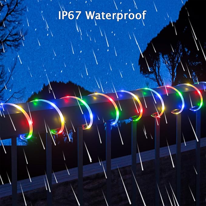 120ft Total (3x40ft) - 3 Pack Solar Led Strip Lights Outdoor (Four-Color Mixed), 8 Mode with Remote Timer and Auto On/Off, Self-Adhesive Waterproof, Great for Yard, Garden, Stair Decor