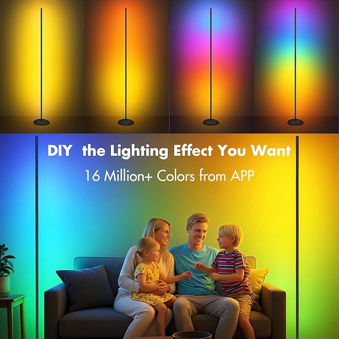 RGB+IC Floor Lamp with App Control 1000 Lumens Smart LED Corner Lamp Music Sync 16 Million DIY Colors for Living Room & Bedroom Black