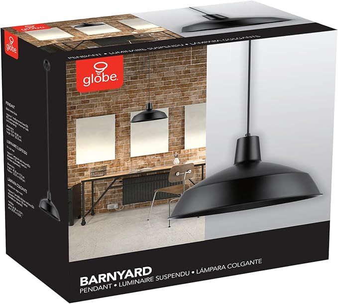 GLOBE Electric 65155 1-Light Industrial Warehouse Pendant Lighting, Matte Black, Hanging Lamp, Hanging Lights, Ceiling Light Fixture