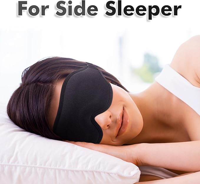 Sleep Eye Mask for Men Women, Lash Extensions 3D Sleeping Mask for Side Sleeper, Travel Blackout Night Blindfold Eye Shade Cover with Adjustable Strap (Black-3D)
