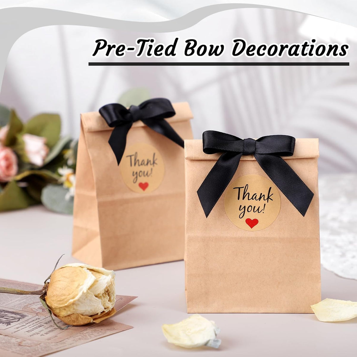 Skiennix 60 PCS Black Satin Ribbon Bows - 2.5" Premade Ties for Crafts, Gift Wrapping & Decorations