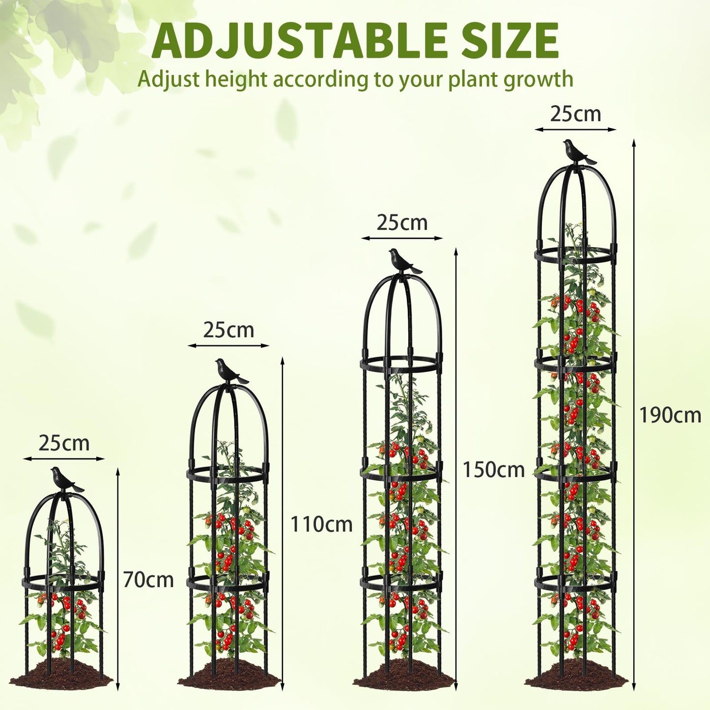 SDLDEER 2 Pcs 6.2FTGarden Obelisk Trellis for Climbing Plants Outdoor, Rustproof Metal Plant Flower Trellises,Garden Obelisk Trellis for Indoor Outdoor Flowers Vegetable Fruits Vines Support