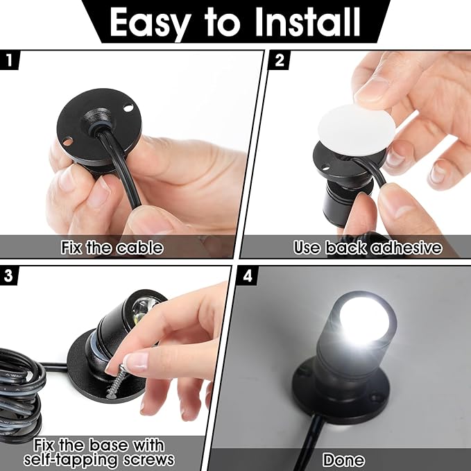 DEDC 6pcs Mini LED Spot Lights, 1W 5V 6000K Under Cabinet Lights, Mini Spotlights for Displays with Dimmer (Cool White-Pushbutton Switches-USB Plug)