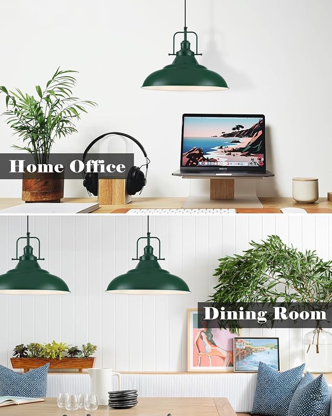 Green Pendant Light Kitchen Island, 16 Inch Large Pendant Lights, Industrial Pendant Lights, Vintage Farmhouse Pendant Light for Kitchen Island, Dining Room, Hallway (1 Pack)